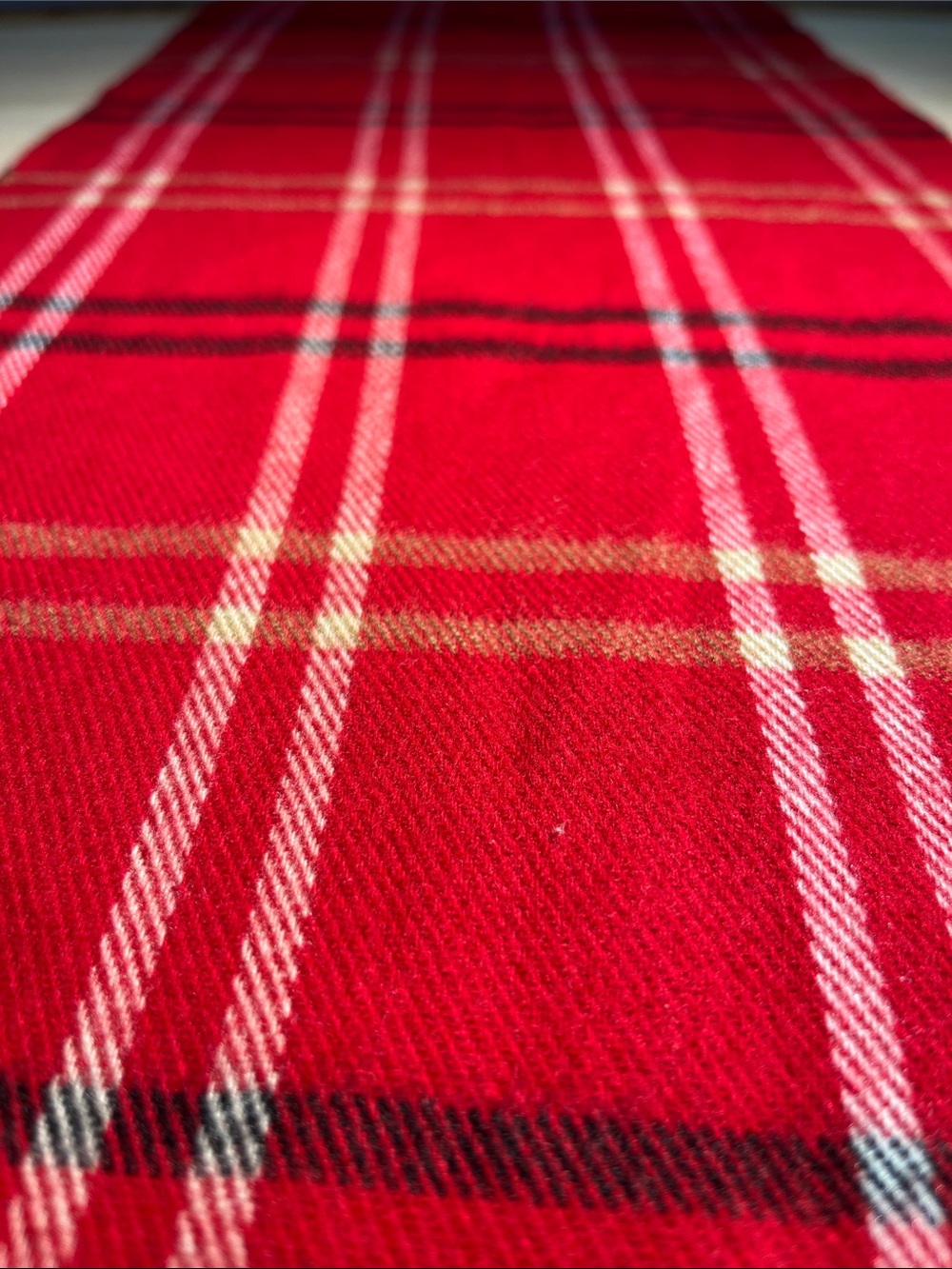 New with tags Cejon Red and White Plaid Fringe Scarf made in Italy